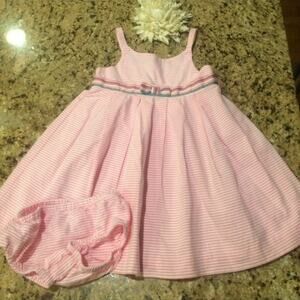 Janie & Jack pink & white stripped Dress & matching Underwear.age 12-18 months